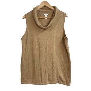 Chicos Size 3 Camel Beige Sleeveless Cowl Neck Sweater Knit Top Women